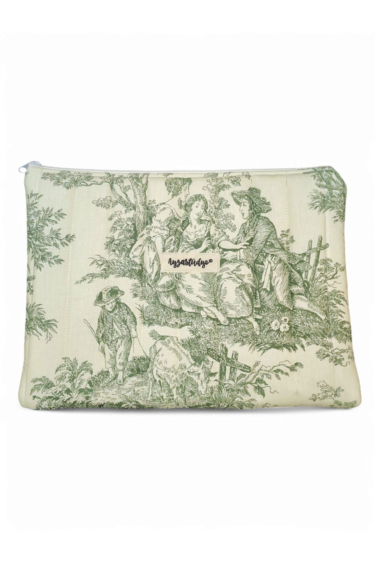 Puffy iPad/Tablet Sleeve - Green Toile de Jouy | Ayza Stüdyo - Image 4
