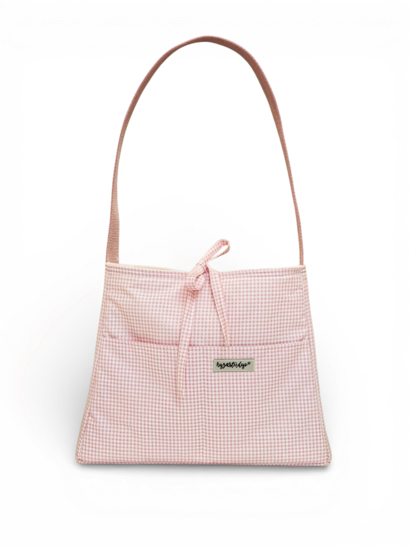 Handmade Bow Bag / Tote Bag – Pink Gingham | Ayza Stüdyo