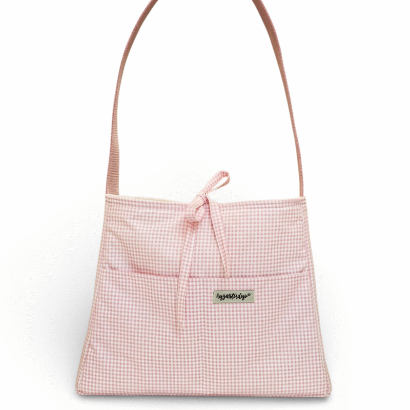 Handmade Bow Bag / Tote Bag – Pink Gingham | Ayza Stüdyo